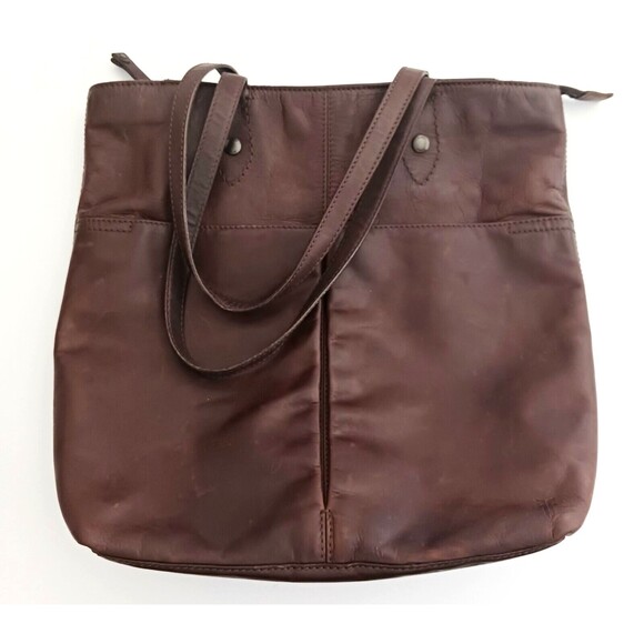 FRYE Melissa Collection Lg Dark Brown Leather Tote Bag Padded Divider Pockets - Picture 6 of 14